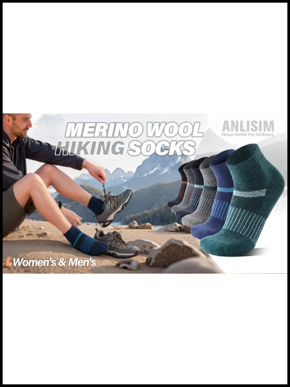 Merino Wool Ankle Socks 6-Pack Moisture Wicking Cushioned Hiking Running